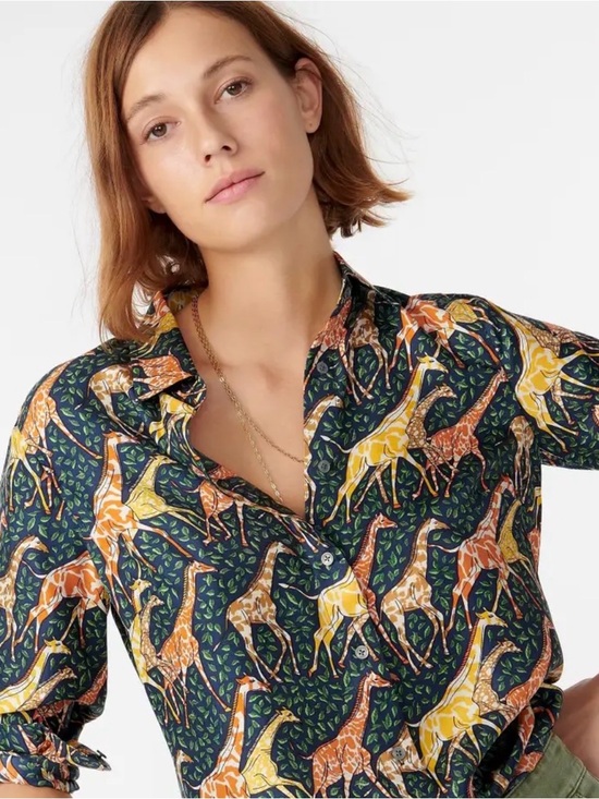 J. Crew Tops - J Crew Collection silk twill shirt in giraffes